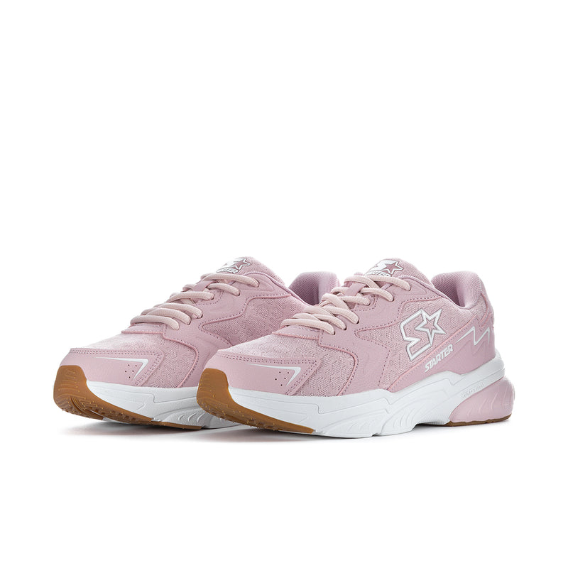 Women's pale lilac lace-up sneakers, white midsole and tan outsole detail