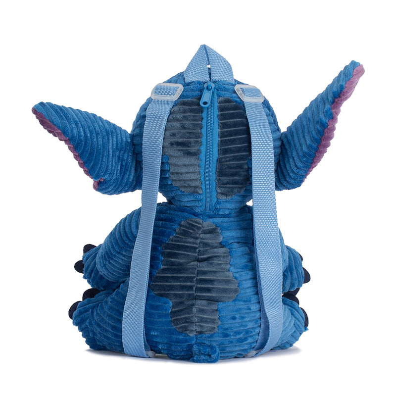 Blue plush backpack with Stitch design, adjustable shoulder straps and zipped front
