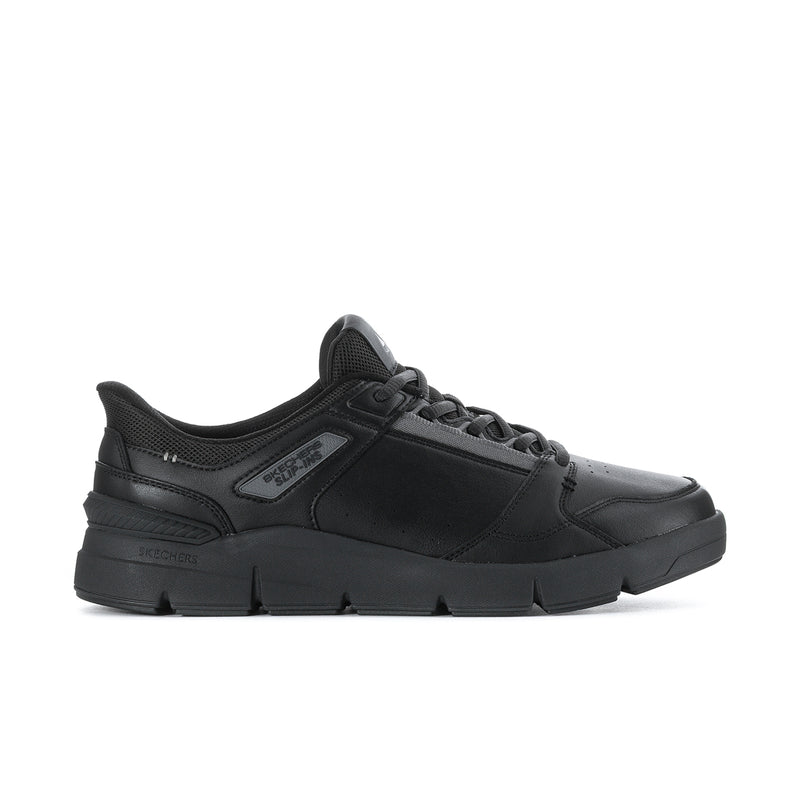 Men's black lace-up sneakers with padded collar and thick rubber sole