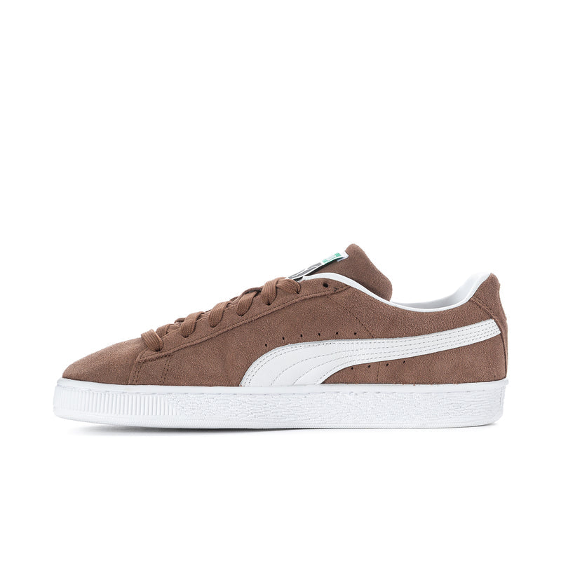 Men's suede sneakers, brown with white PUMA stripe, lace-up and thick sole