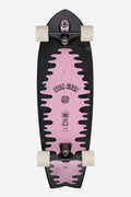 Top view of Sun City 2 30 inch Lazy Daisy with pink splash artwork on dark deck and white wheels