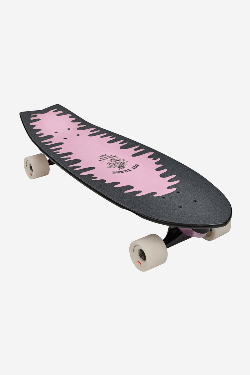 Angled top view of Sun City 2 30 inch Lazy Daisy board with pink splash graphic and beige wheels