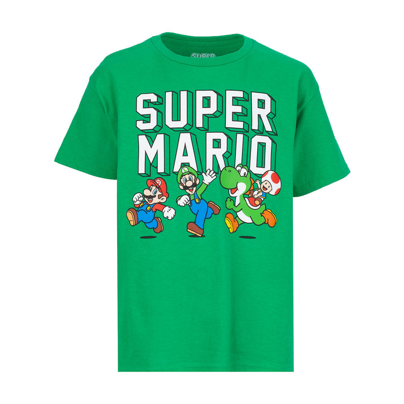 Youth green graphic T-shirt with Super Mario front print