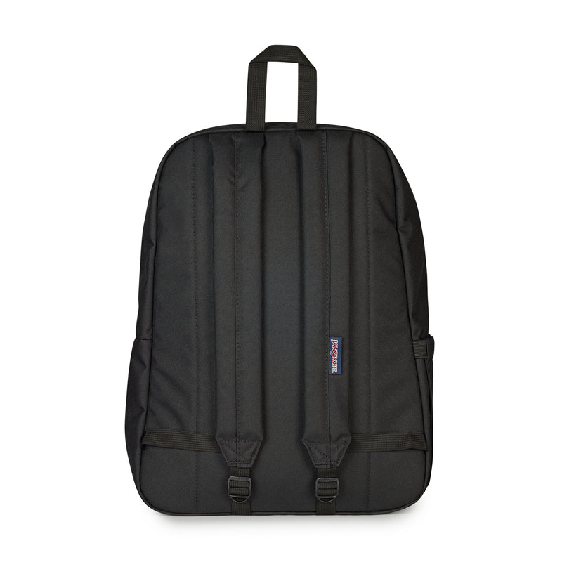 Black Jansport backpack with padded back panel and dual shoulder straps