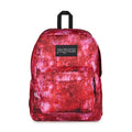 Jansport Superbreak Plus backpack, red floral print with black trim and front pocket