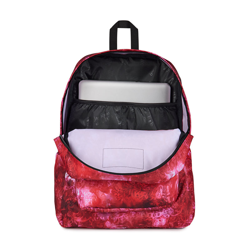 Jansport Superbreak Plus backpack, open top with black liner and white sleeve pocket