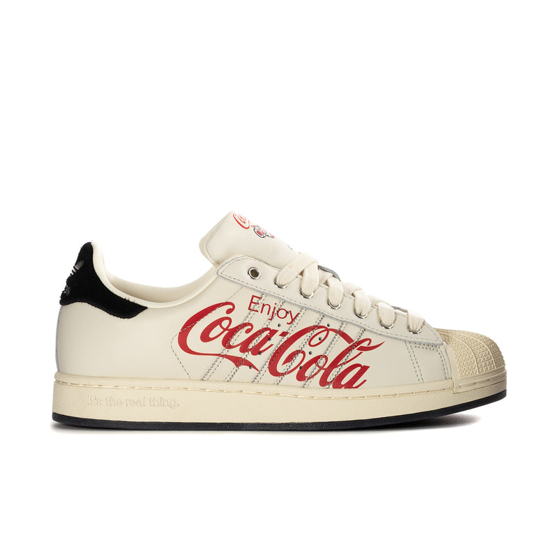 Men's Adidas Superstar II low sneakers: white leather, Coca-Cola logo, black heel tab
