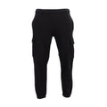 Men's black fleece cargo tapered pants with elastic waist and side cargo pockets