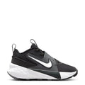 Kids Nike Team Hustle athletic shoe, black mesh with white midsole and swoosh