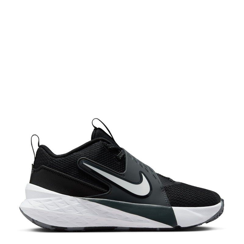 Youth Nike athletic sneaker, black knit upper with white outsole and Swoosh detail