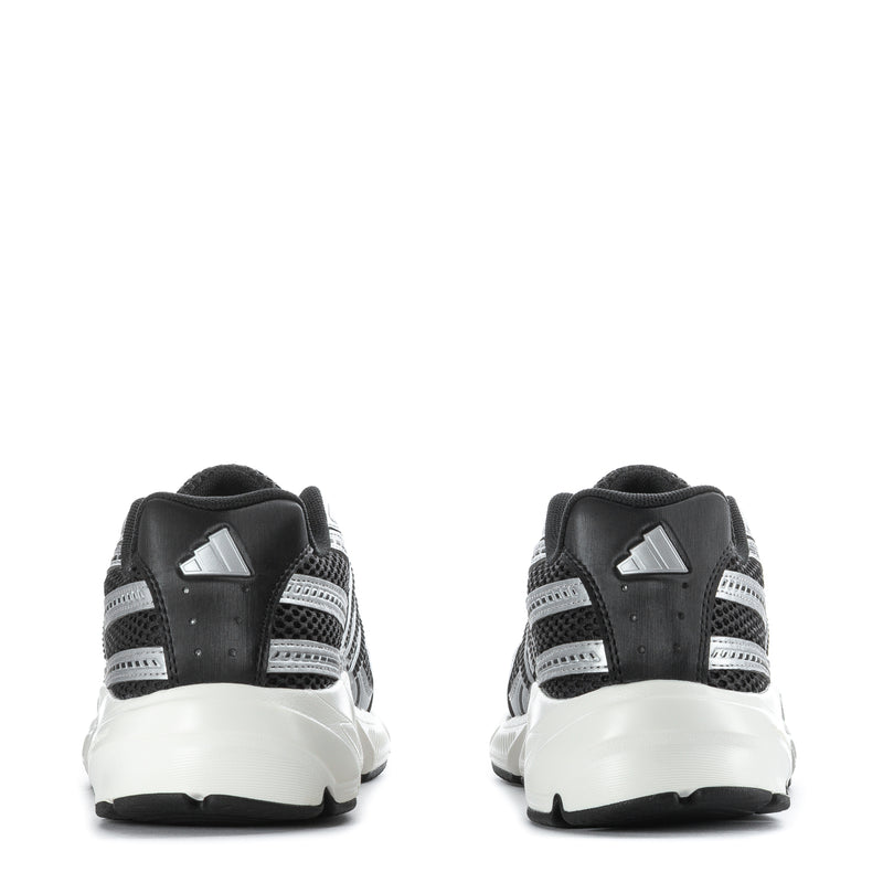 Black and silver lace-up sneakers with rear heel tab and white midsole