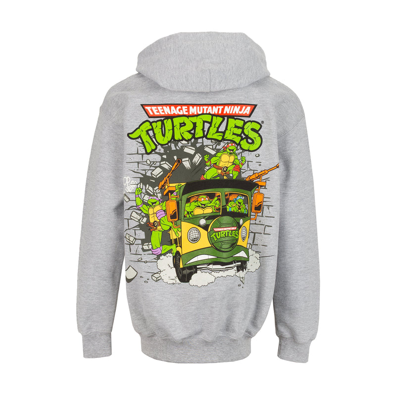Youth heather grey hoodie with back Teenage Mutant Ninja Turtles vehicle graphic