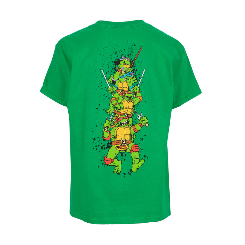 Youth Irish green T-shirt with Ninja Turtles character back print