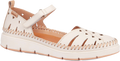 White sandal with cut-out design on a white background