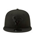 Black baseball cap with front bull logo patch and stitched curved brim