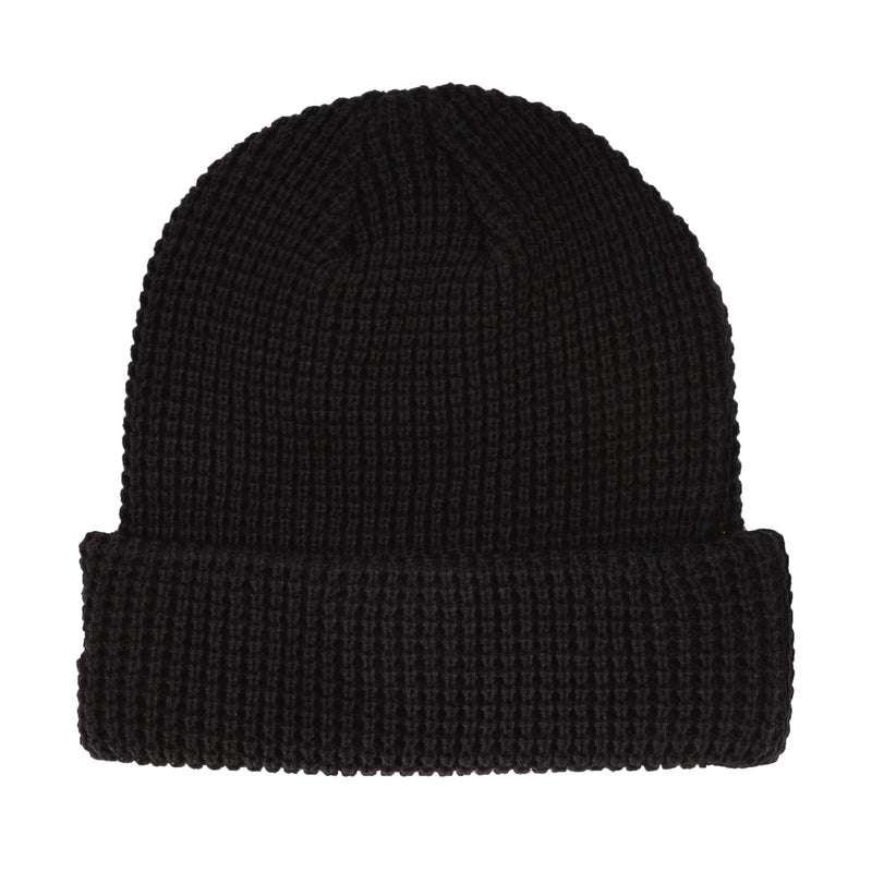 Cuffed waffle-knit beanie in dark navy, ribbed textured knit hat