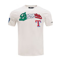 Men's Texas Rangers tee, eggshell, front graphic with Rangers script and red T