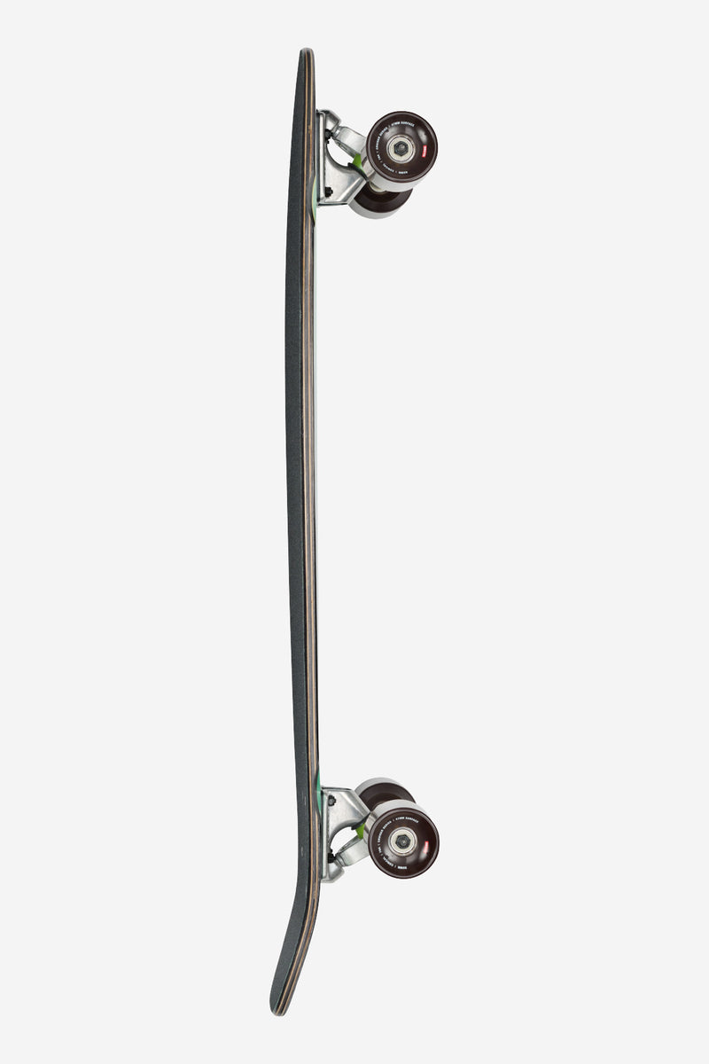 Side view of The All-Time Longboard 35 Seascape with long wheelbase and kicktail.