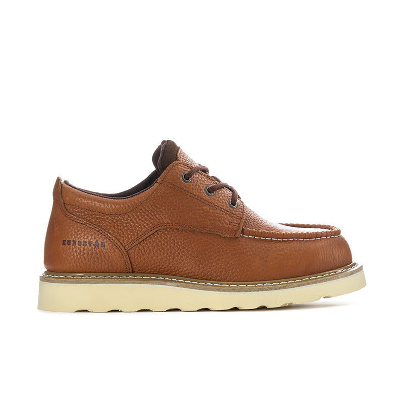 Men's tan leather low-top shoe with lace-up and padded collar