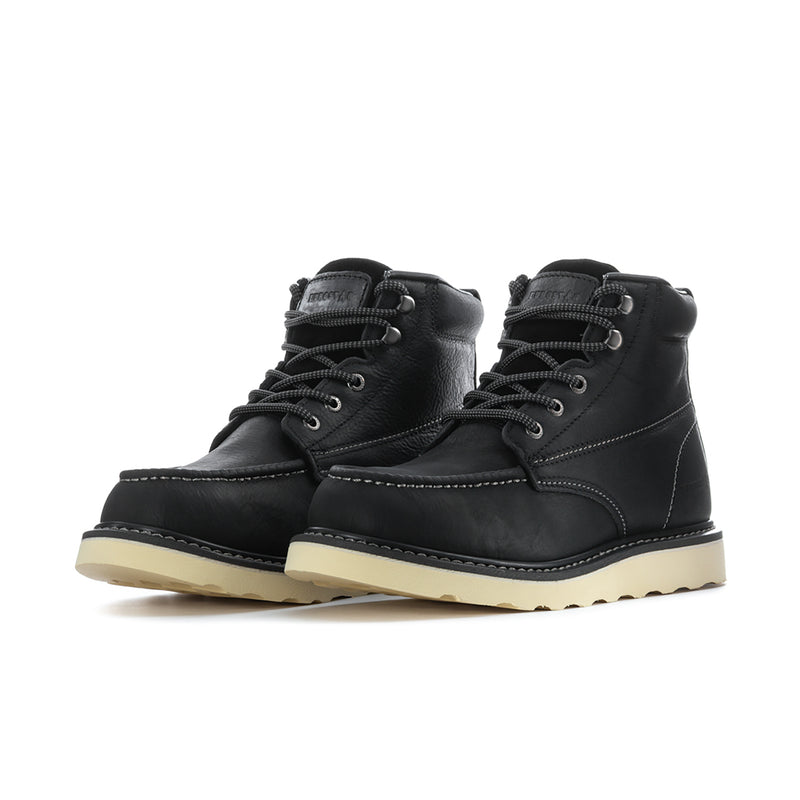 Men's black lace-up high-top boots, two-tone cream sole, padded tongue