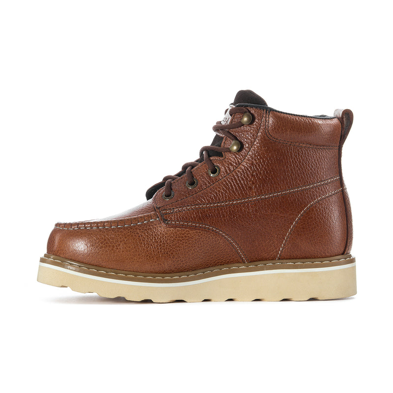 Men's tan leather lace-up ankle boots with round toe and side stitch panels