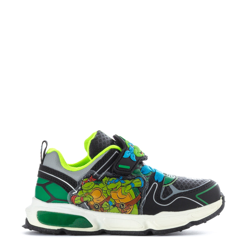 Toddler black and green sneakers with TMNT graphic on side