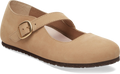 Quarter turn view Women's Birkenstock Footwear style name Tracy Nubuck Narrow in color Sand Nubuck. Sku: 1029776