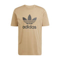 Men's tan graphic T-shirt with adidas trefoil logo on the chest