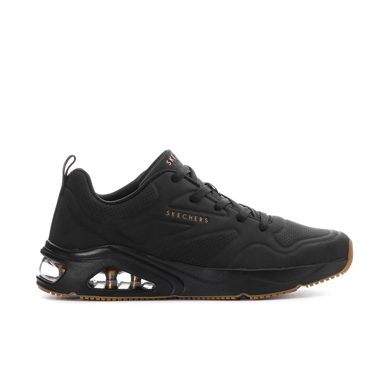 Men's black lace-up sneakers with air-cushion sole and gum outsole
