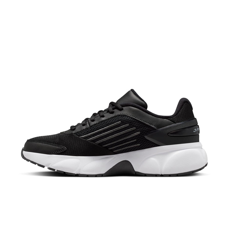 Women’s black running sneakers with lace-up closure and white shock-absorbing midsole