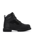 Men's black lace-up work boot with padded collar and rugged tread sole