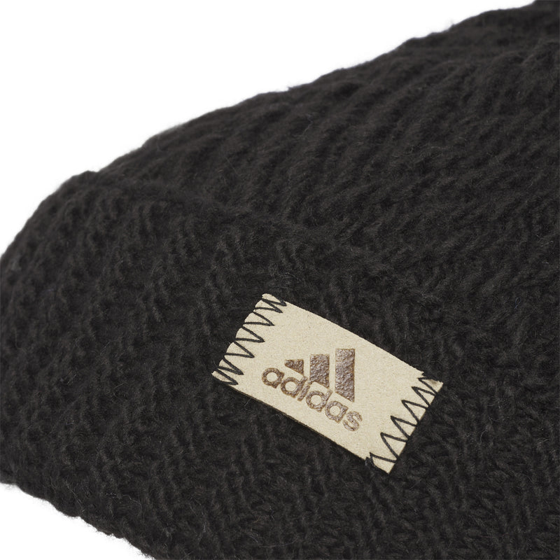 Black knit beanie label: adidas logo patch on textured cuff