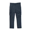 Dark navy twill cargo pants with belt loops and multiple side cargo pockets