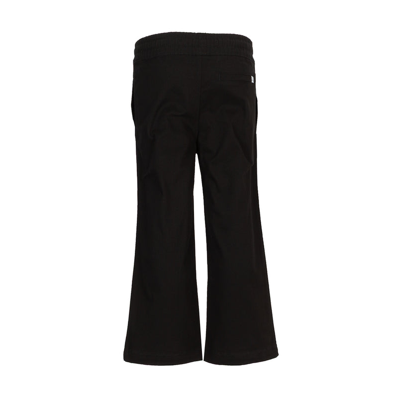 Youth black twill lounge pants, elastic waist and wide straight leg cut, back view