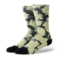 Unisex crew socks in green-and-black tie-dye with black toe and heel