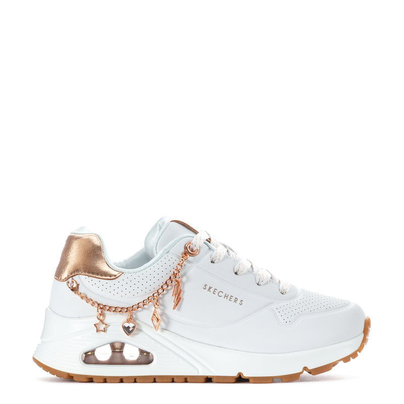 Kids' white lace-up sneakers with rose-gold accents and air-cushion sole