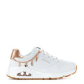 Youth white lace-up sneaker with rose-gold trim and air-cushion sole