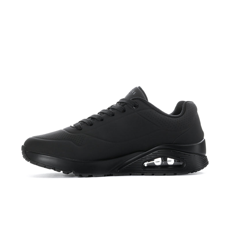 Men's black wide low-top sneakers with lace-up closure and side air-cushion window