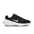 Black knit women's running sneaker with white Nike swoosh and cushioned sole