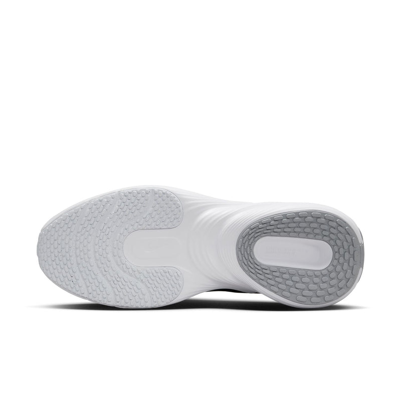 White rubber outsole of black women's running sneaker with grippy tread