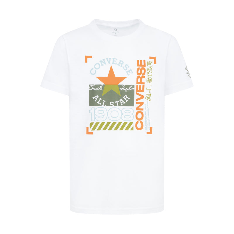 Youth utility T-shirt, white, with Converse All Star orange/green graphic