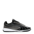 Men's black and silver athletic sneaker with white midsole, lace-up front