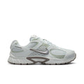 Men's lace-up running shoes, light silver/metallic with green accents, mesh upper