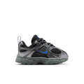 Toddler athletic sneakers in dark gray with blue accents, mesh panels, and rubber sole