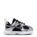 Toddler sneaker in black, silver, and dark gray with lace-up front and chunky sole
