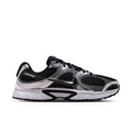 Men's running shoe in black, charcoal, and silver with white midsole and lace-up front.