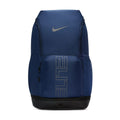Navy backpack back with Nike swoosh and large vertical emblem, padded rear panel