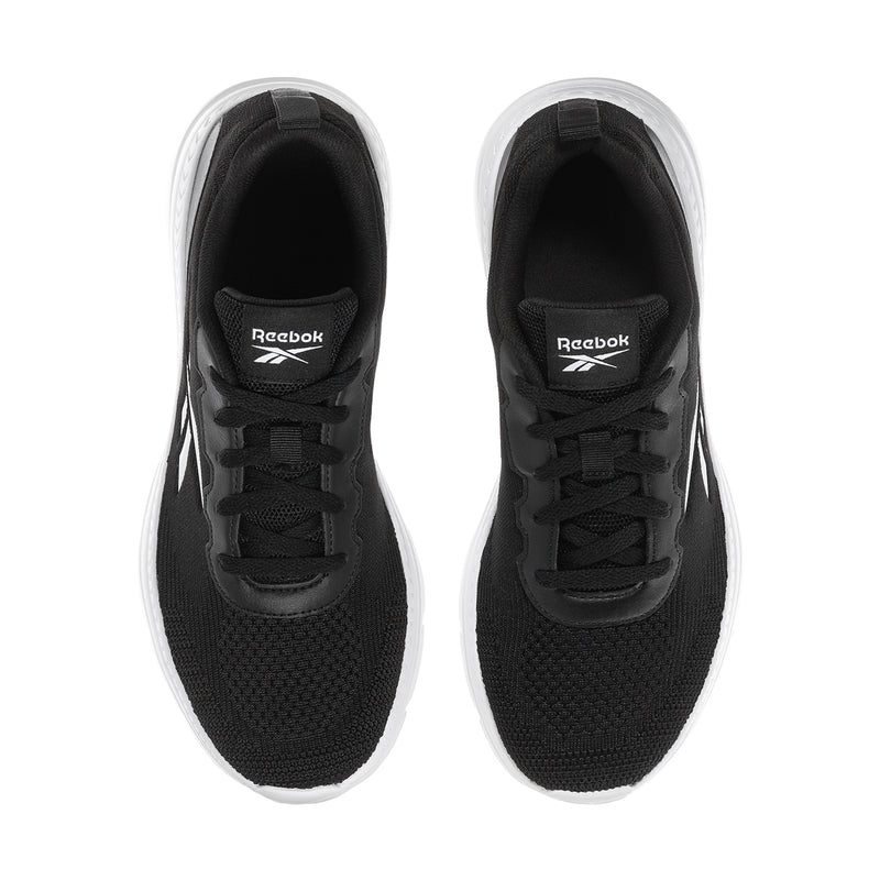 Reebok Velocity Pro men's black knit sneakers with lace-up top and white rubber edges