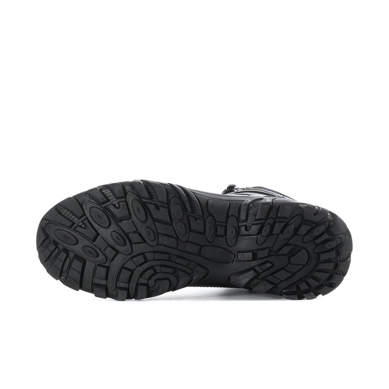 Men's black outsole with deep circular tread pattern for traction