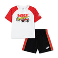 Toddler short set: white/red raglan T-shirt with racing graphic and black/red shorts